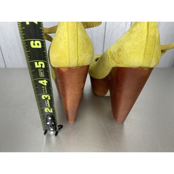 Top Shop Platform Heels Women Suede & Wood Bright Yellow Pin Up Size US 5 - Picture 7 of 10